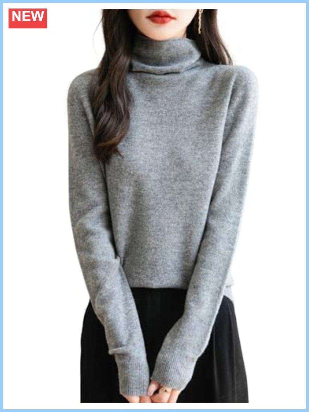 100% Merino Wool Seamless Turtleneck Sweater Pullover Long Sleeve Knit Top